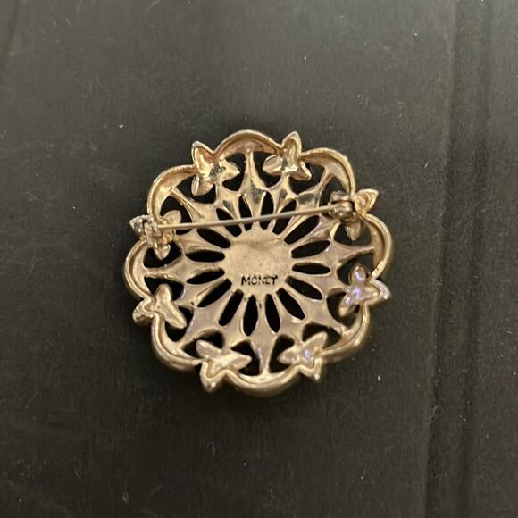 Vintage Monet enamel Brooch w/Colored Rhinestones - Picture 2 of 2
